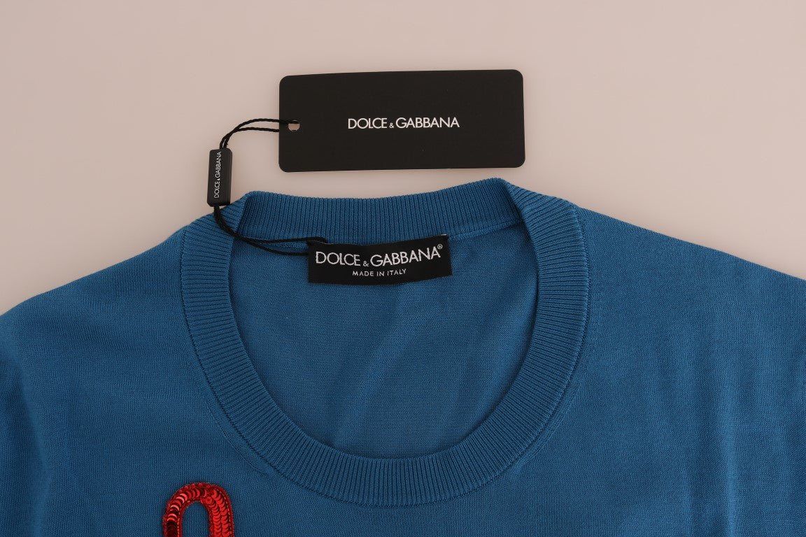 Ang Dolce &amp; Gabbana Blue Silk Love ay Pullover Sweater