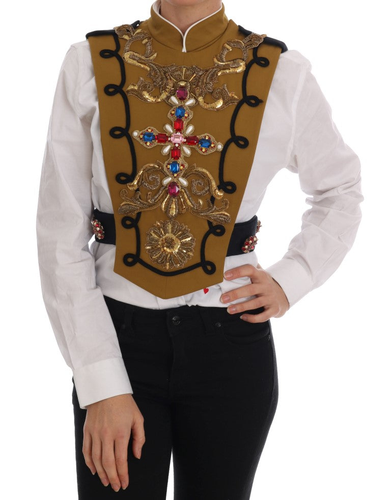 Dolce &amp; Gabbana Yellow Crystal Cross Vest Jacket