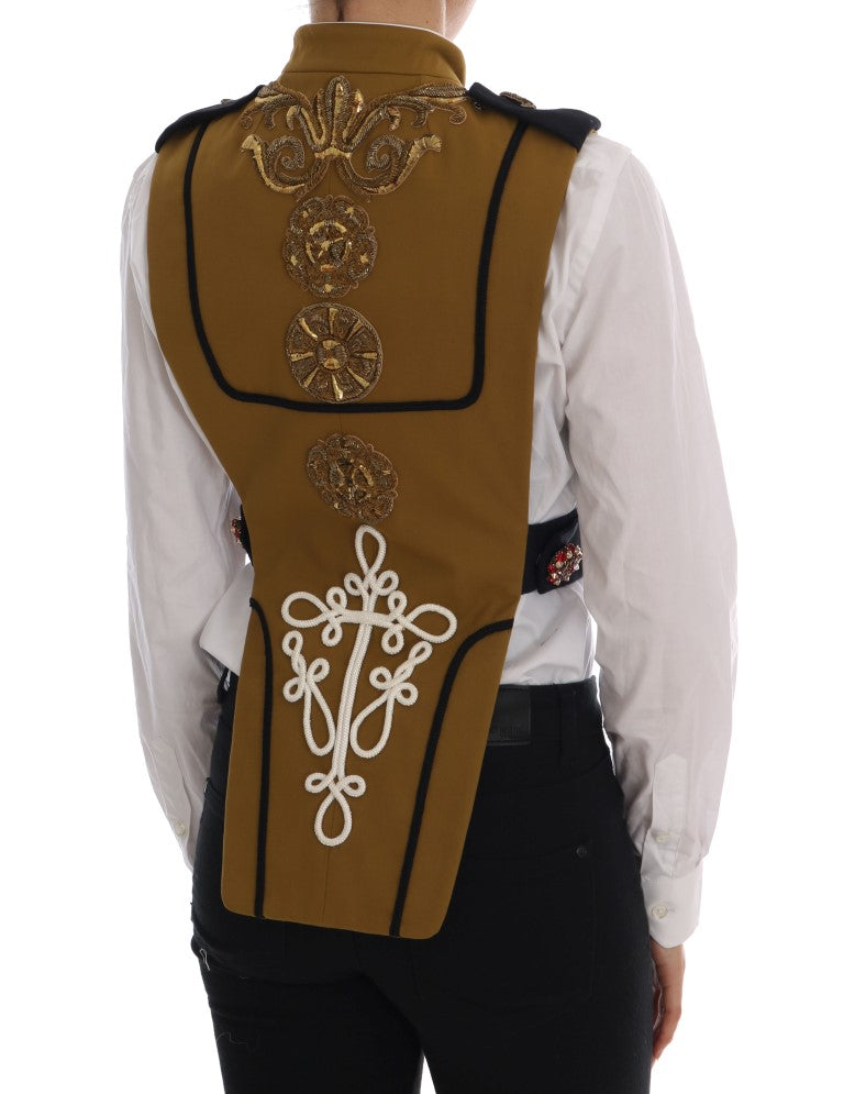 Dolce &amp; Gabbana Yellow Crystal Cross Vest Jacket