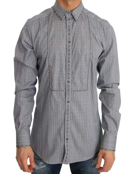 Dolce &amp; Gabbana Grey Check GOLD Cotton Slim Fit Shirt