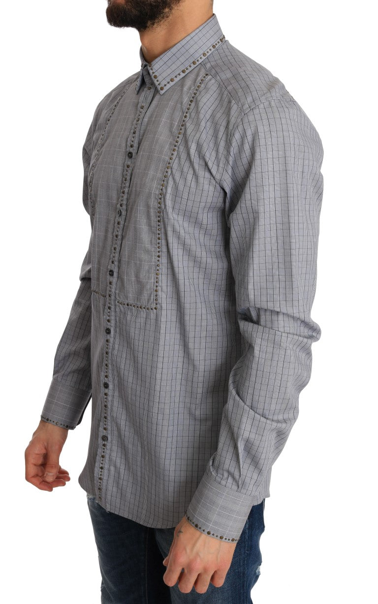 Dolce &amp; Gabbana Grey Check GOLD Cotton Slim Fit Shirt