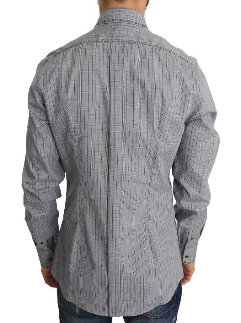 Dolce &amp; Gabbana Grey Check GOLD Cotton Slim Fit Shirt