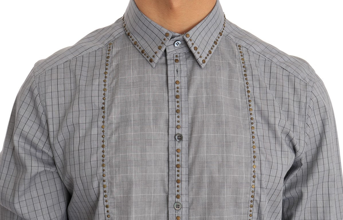 Dolce &amp; Gabbana Grey Check GOLD Cotton Slim Fit Shirt