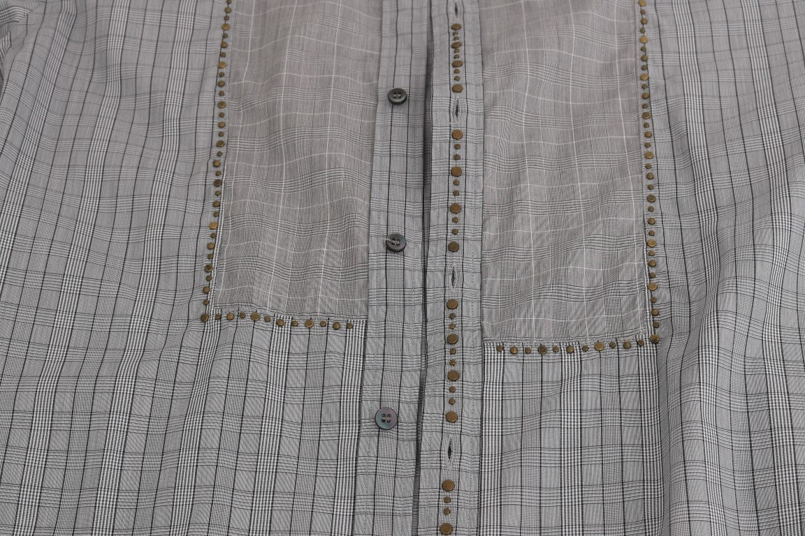 Dolce &amp; Gabbana Grey Check GOLD Cotton Slim Fit Shirt