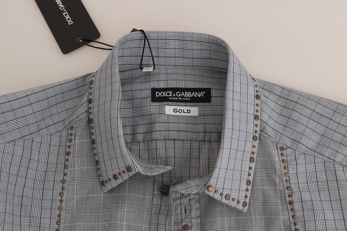 Dolce &amp; Gabbana Grey Check GOLD Cotton Slim Fit Shirt