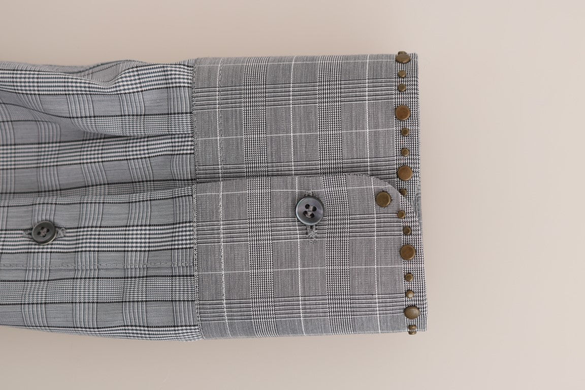 Dolce &amp; Gabbana Grey Check GOLD Cotton Slim Fit Shirt