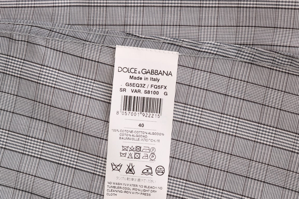 Dolce &amp; Gabbana Grey Check GOLD Cotton Slim Fit Shirt