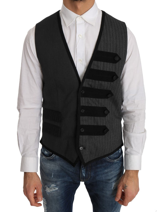 Dolce &amp; Gabbana Gray Wool Patterned Slim Vest