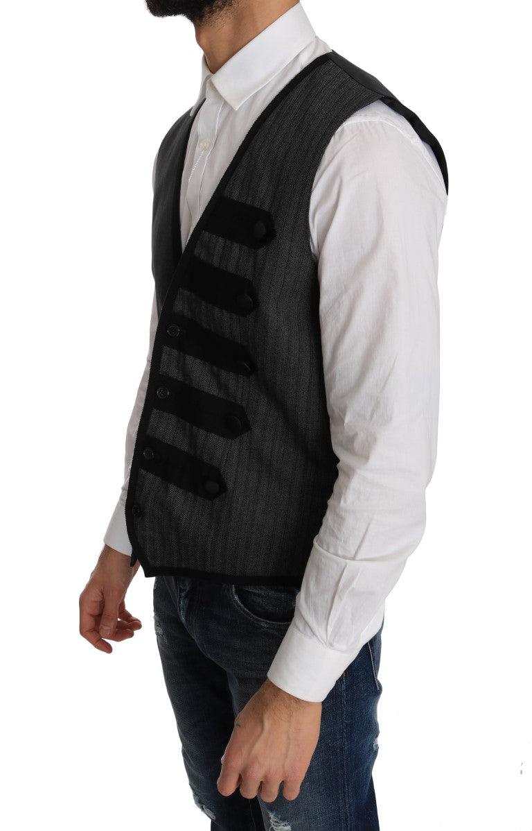 Dolce &amp; Gabbana Gray Wool Patterned Slim Vest