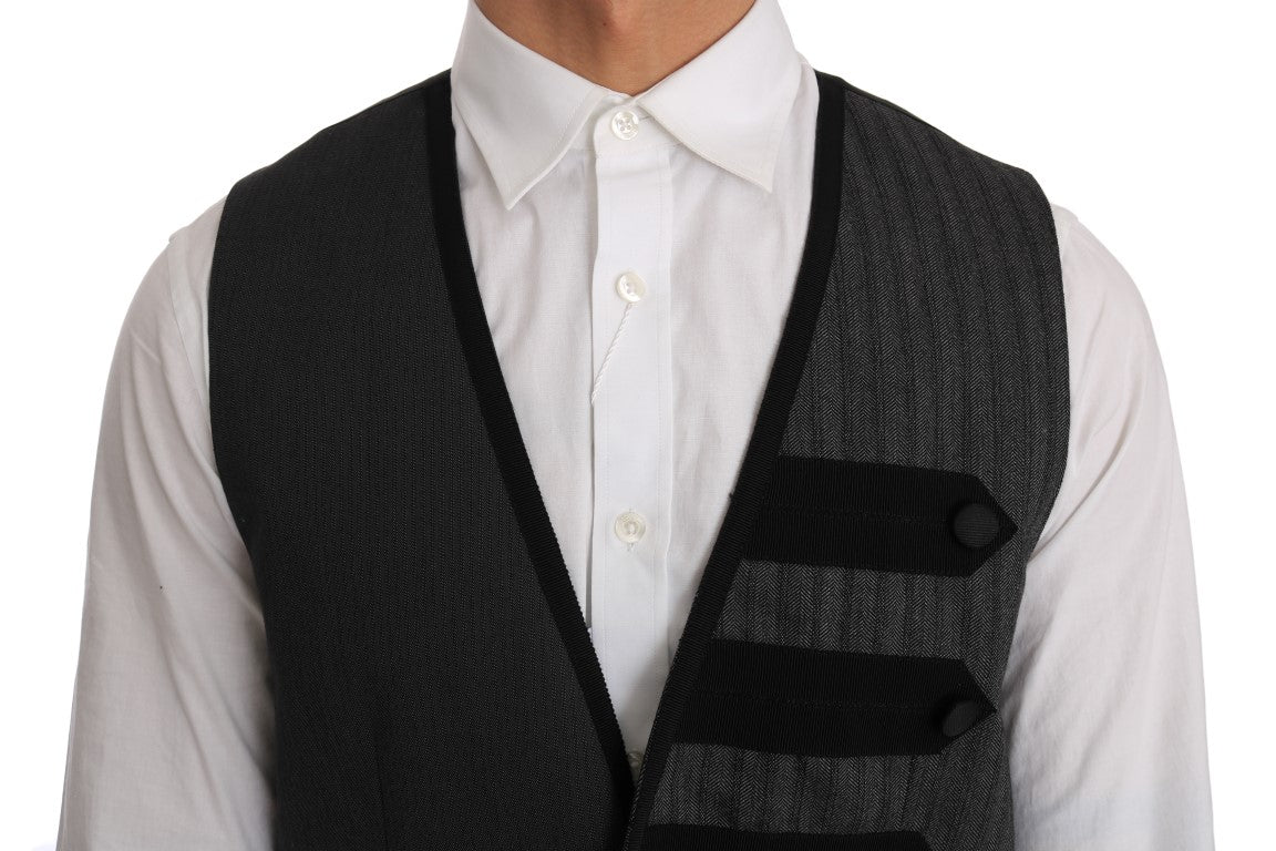 Dolce &amp; Gabbana Gray Wool Patterned Slim Vest