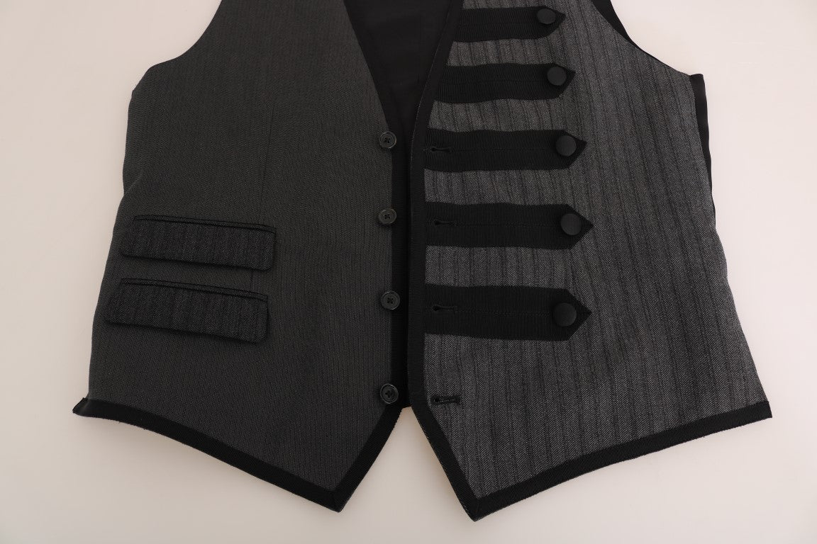 Dolce &amp; Gabbana Gray Wool Patterned Slim Vest