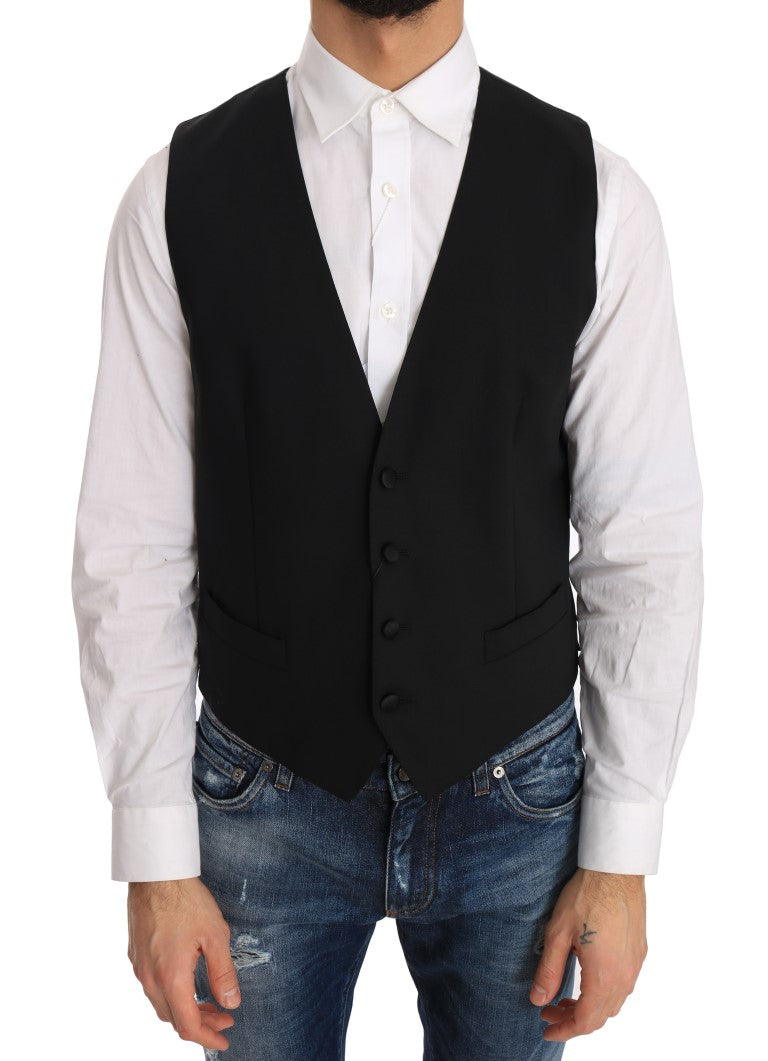 Dolce &amp; Gabbana Black Wool Silk Vest