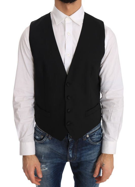 Dolce &amp; Gabbana Black Wool Silk Vest