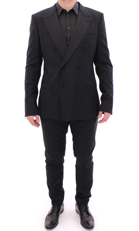 Dolce &amp; Gabbana Black Striped Double Breasted Slim Fit Suit