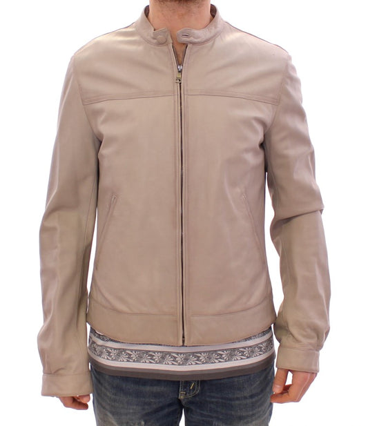 Dolce &amp; Gabbana Beige Leather Jacket Biker Coat