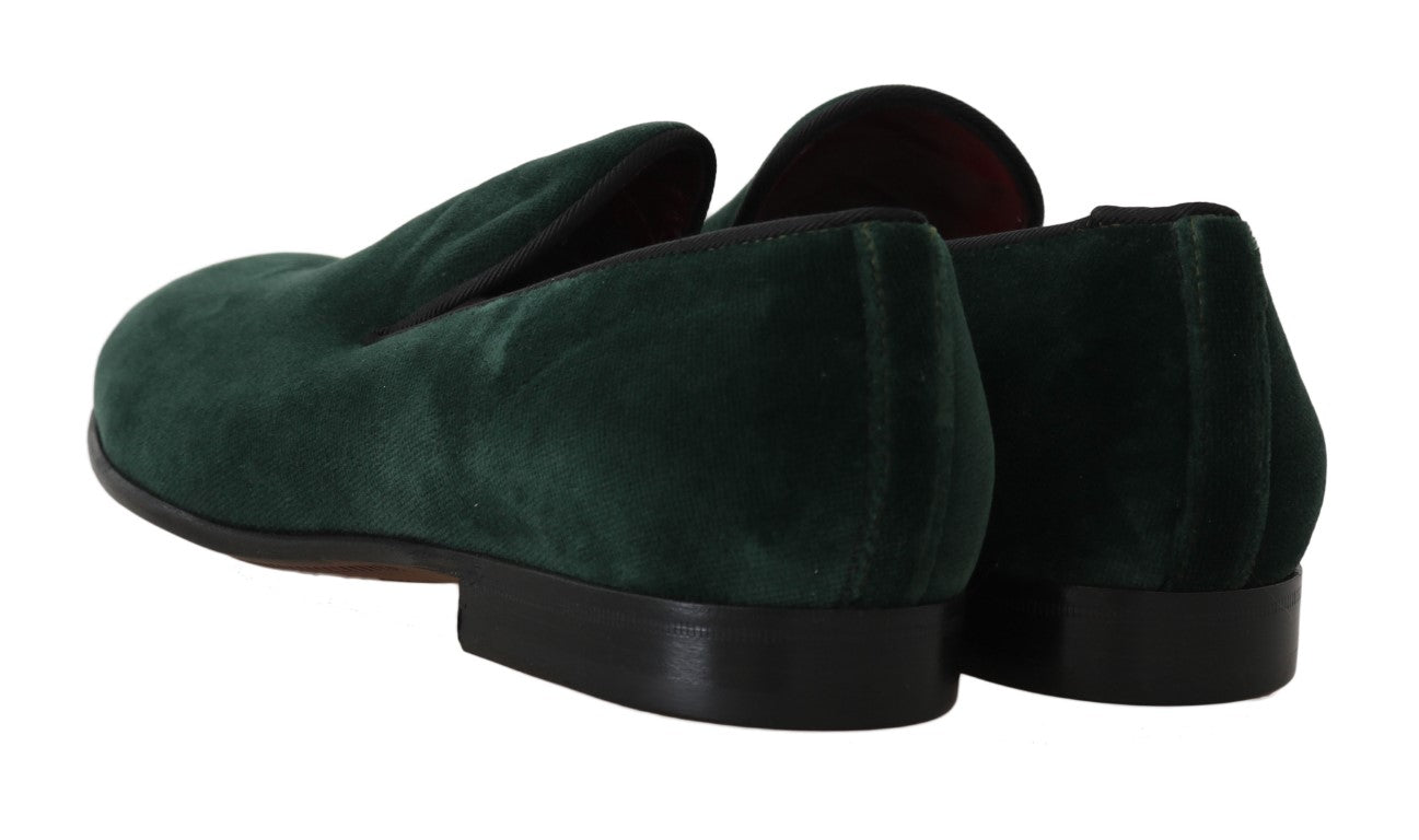 Dolce &amp; Gabbana Green Suede Leather Slippers Loafers