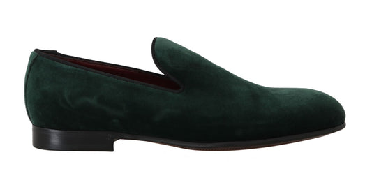 Dolce &amp; Gabbana Green Suede Leather Slippers Loafers