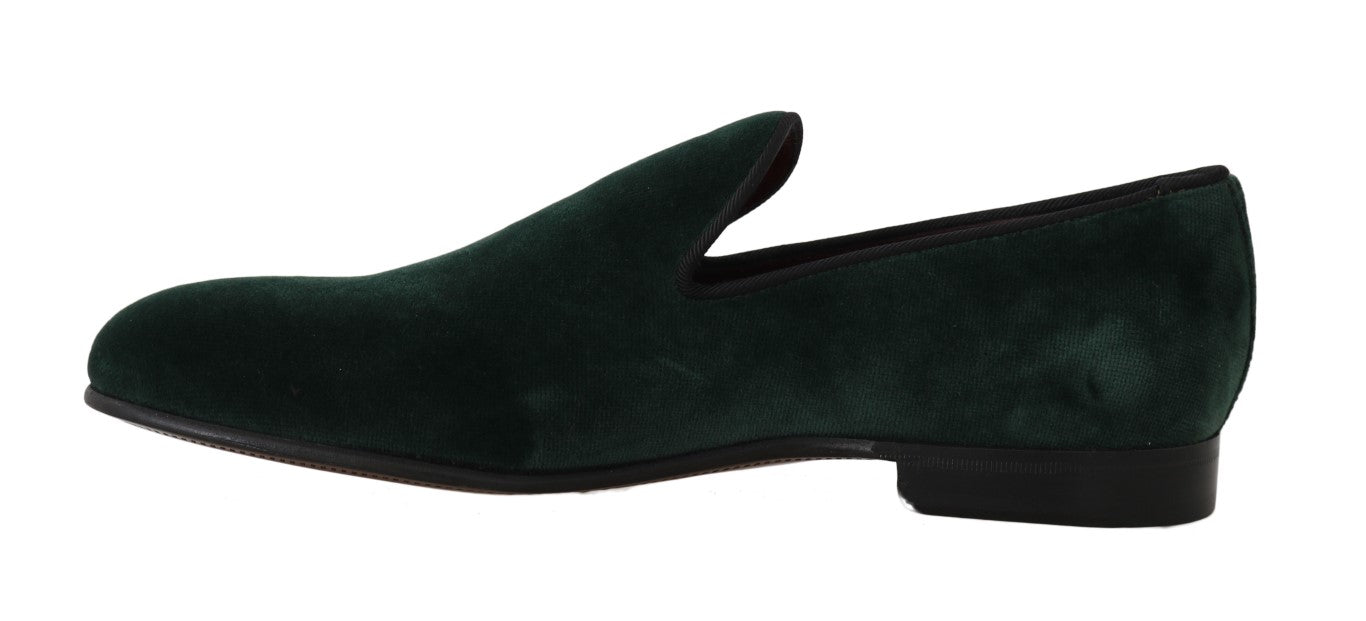 Dolce &amp; Gabbana Green Suede Leather Slippers Loafers