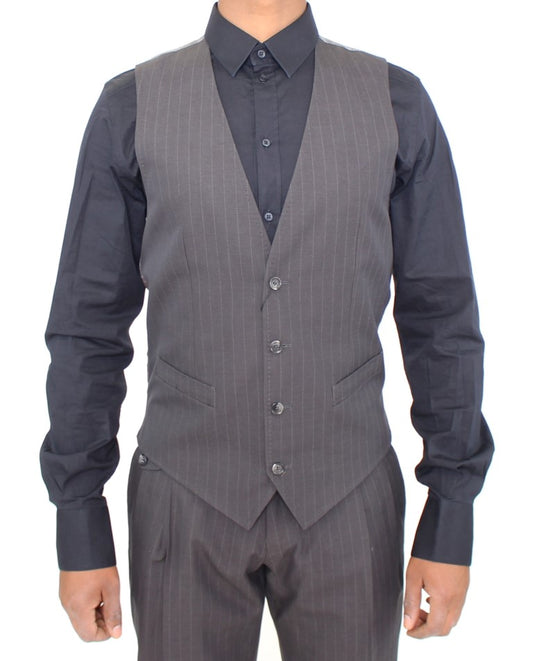 Dolce &amp; Gabbana Gray Striped Formal Dress Vest