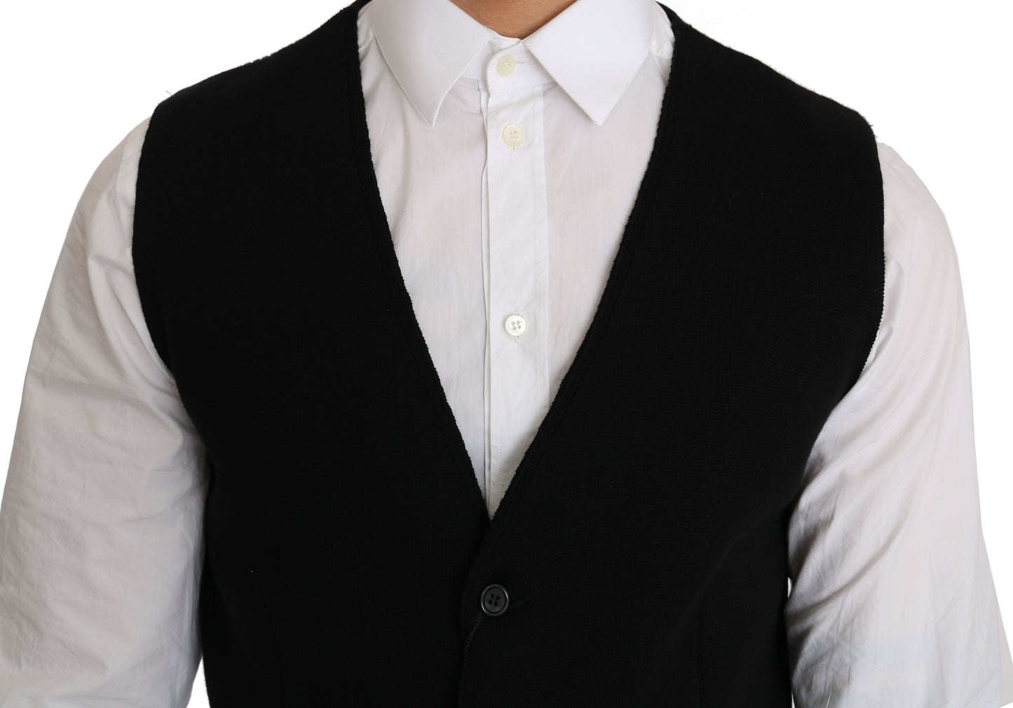 Dolce &amp; Gabbana Black Cotton Dress na Pinagtagpi na Waistcoat