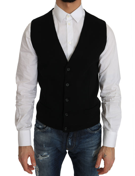 Dolce &amp; Gabbana Black Cotton Dress na Pinagtagpi na Waistcoat