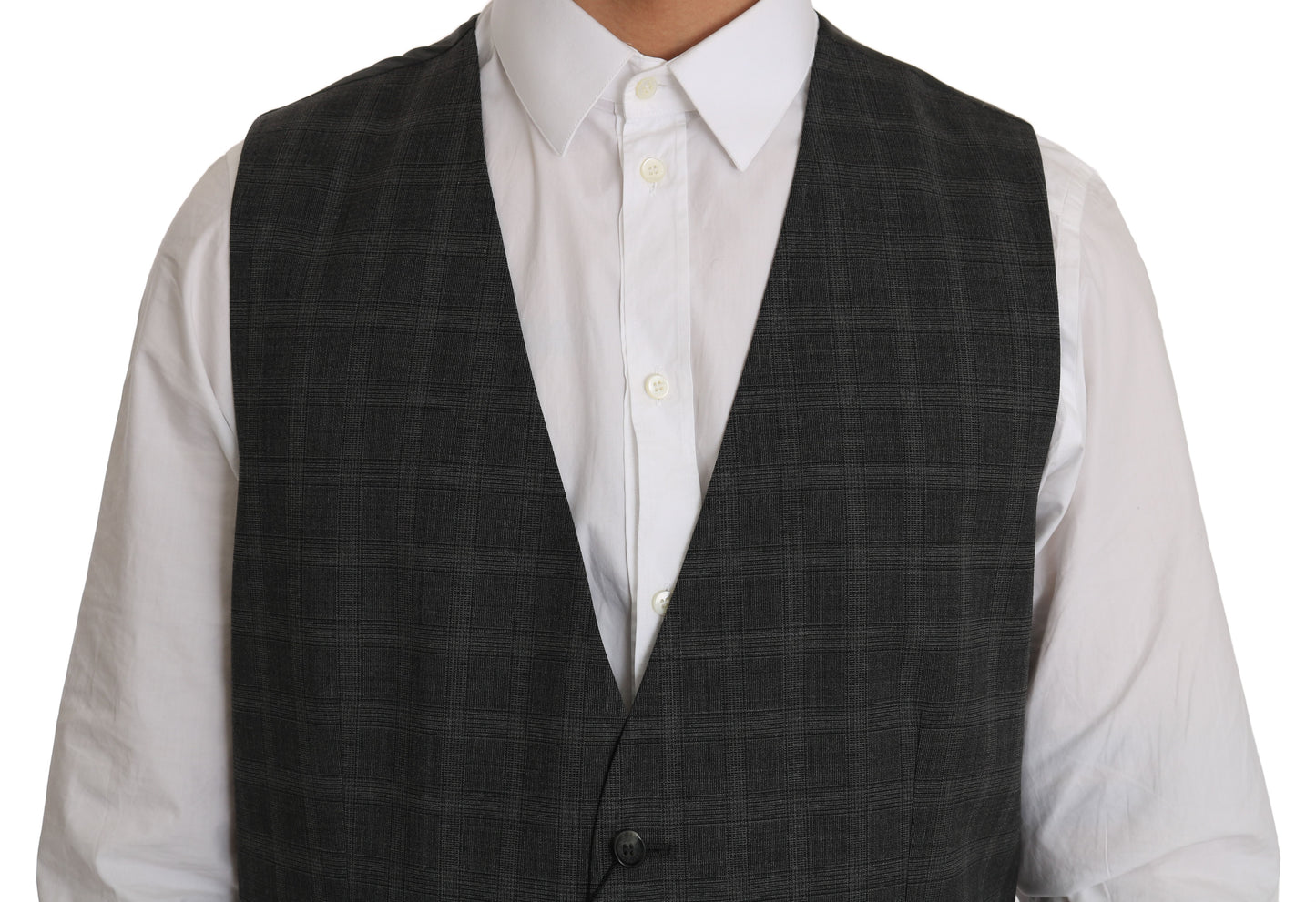 Dolce &amp; Gabbana Grey Wool STAFF Checkered Stretch Vest