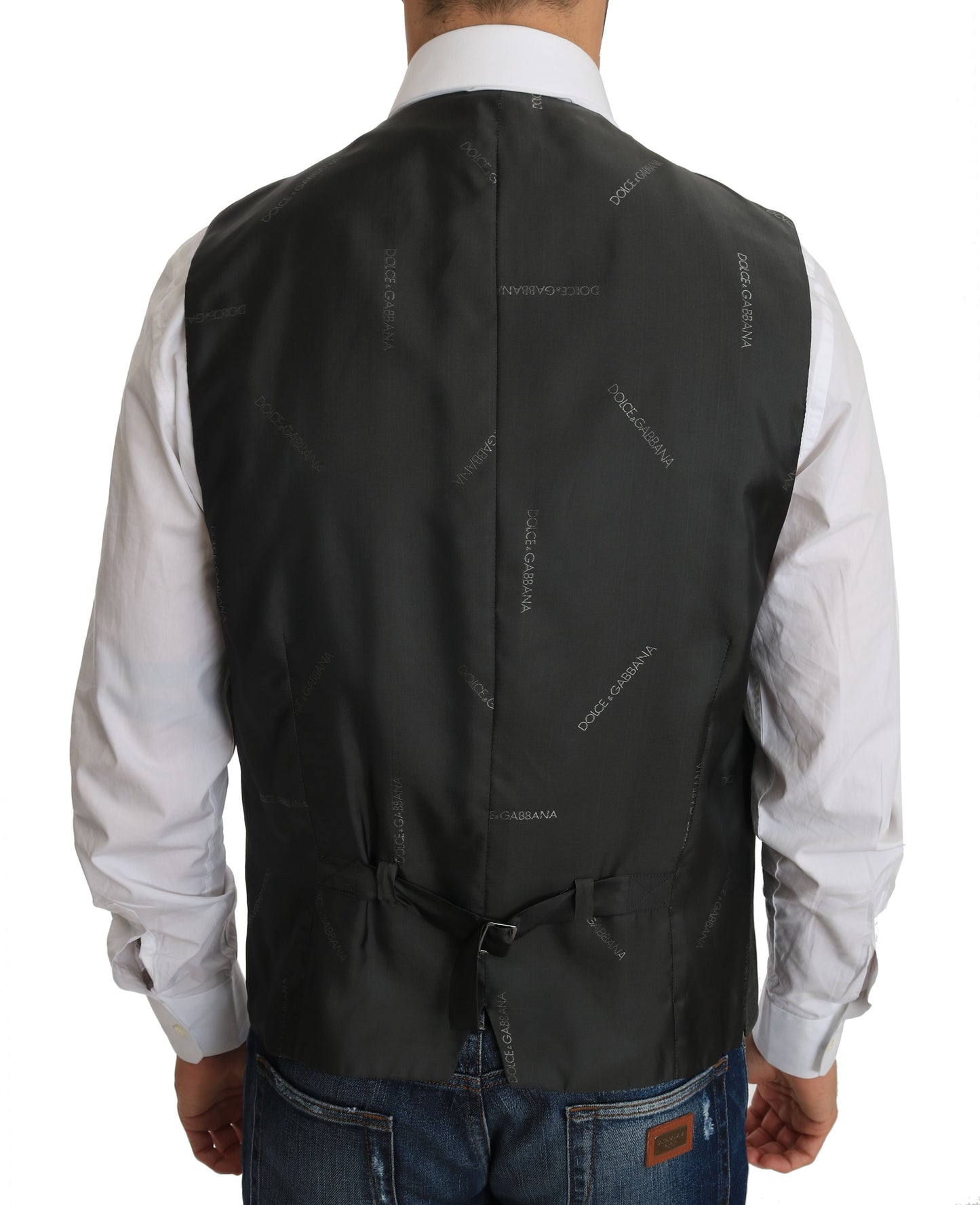 Dolce &amp; Gabbana Grey Wool STAFF Checkered Stretch Vest