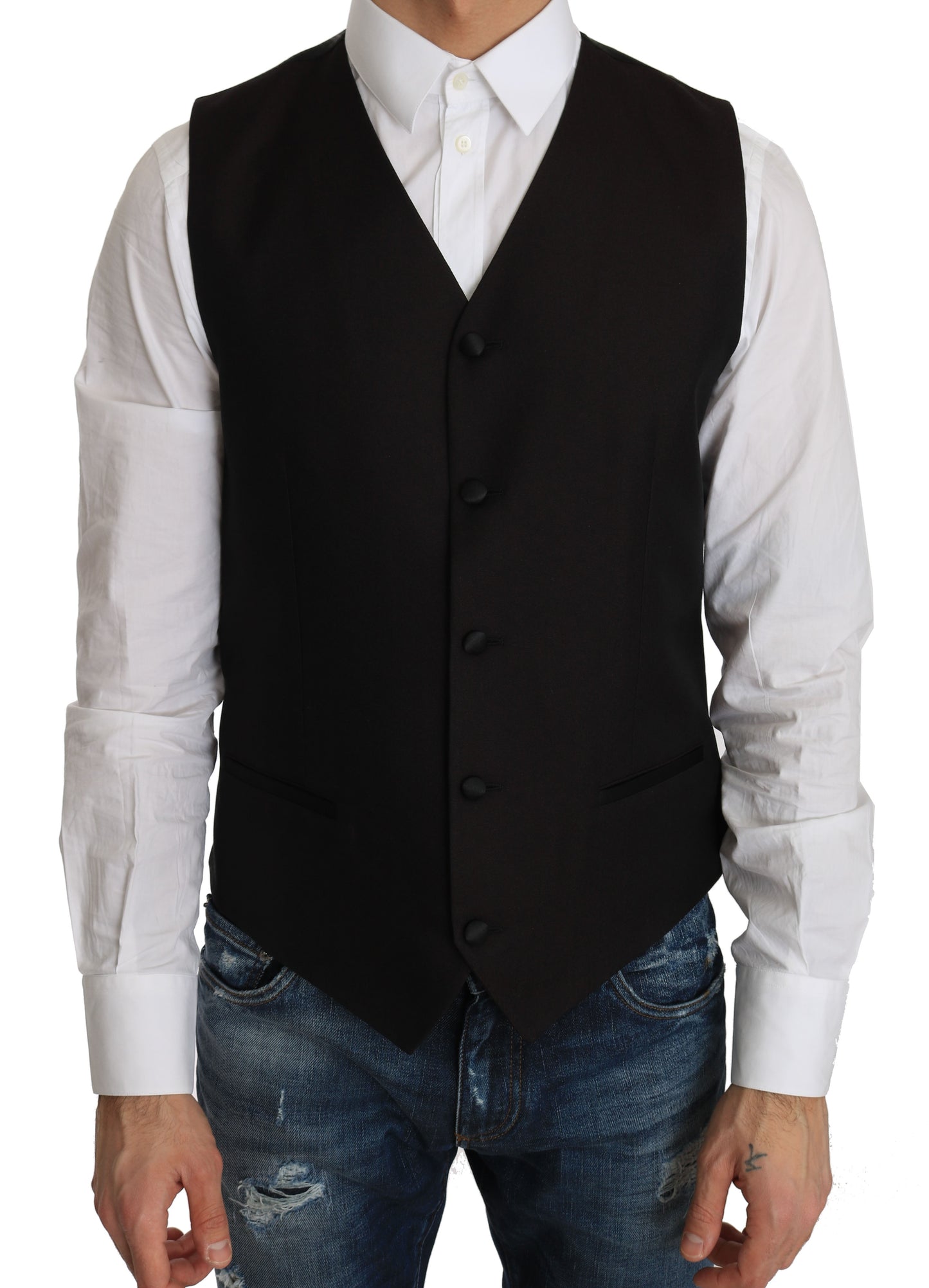 Dolce &amp; Gabbana Black Silk Dress Waistcoat