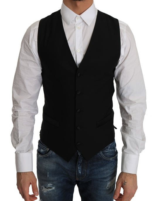 Dolce &amp; Gabbana Black Wool Dress Waistcoat