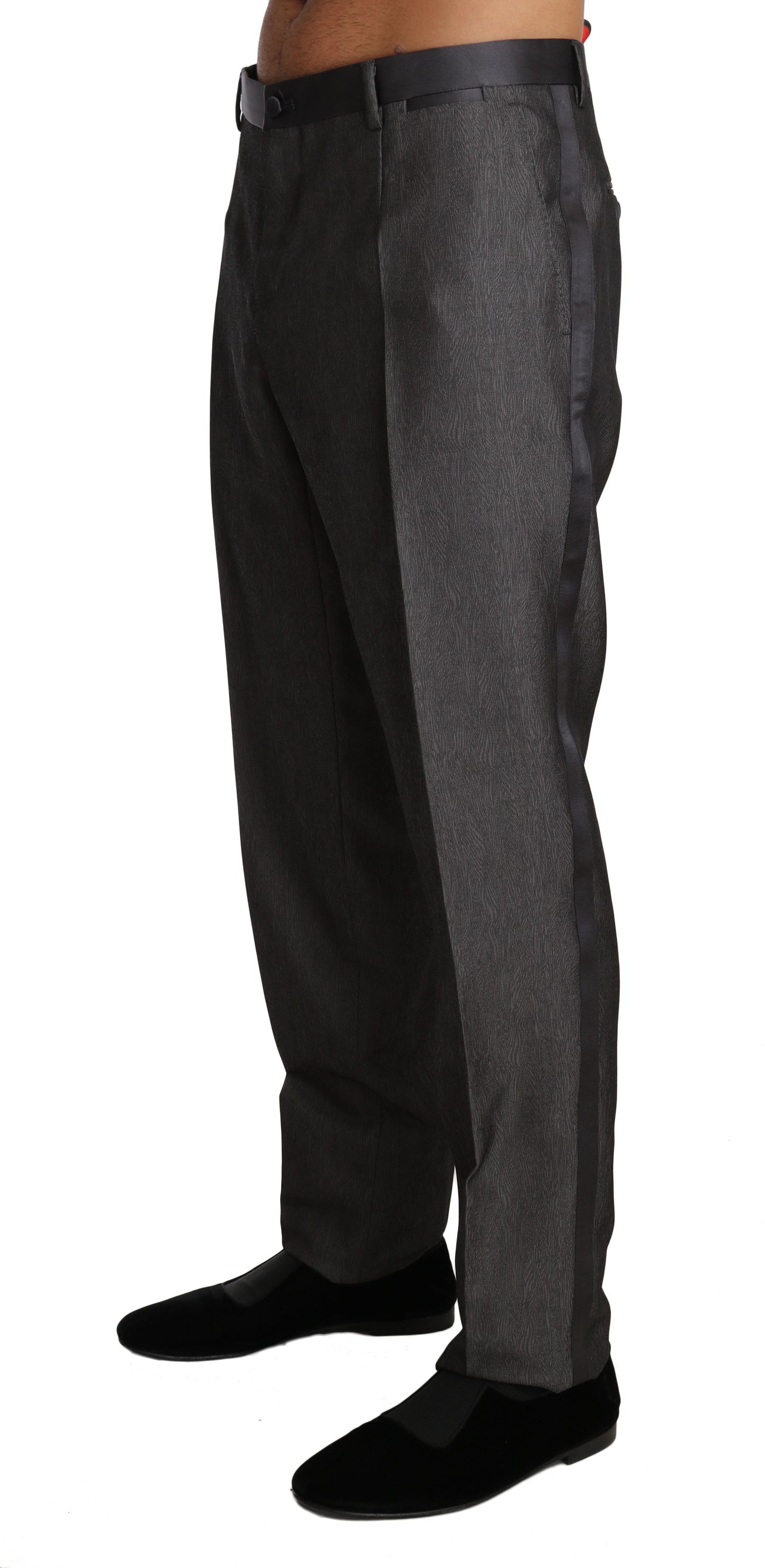 Dolce &amp; Gabbana Grey Wool Silk Patterned Formal Trousers