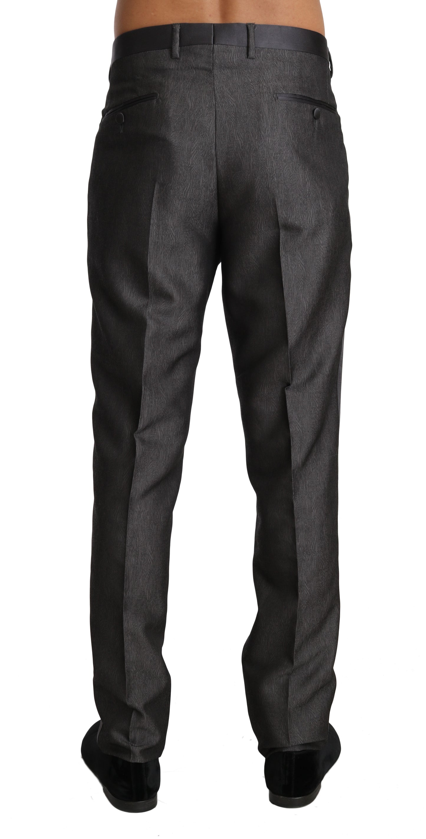 Dolce &amp; Gabbana Grey Wool Silk Patterned Formal Trousers