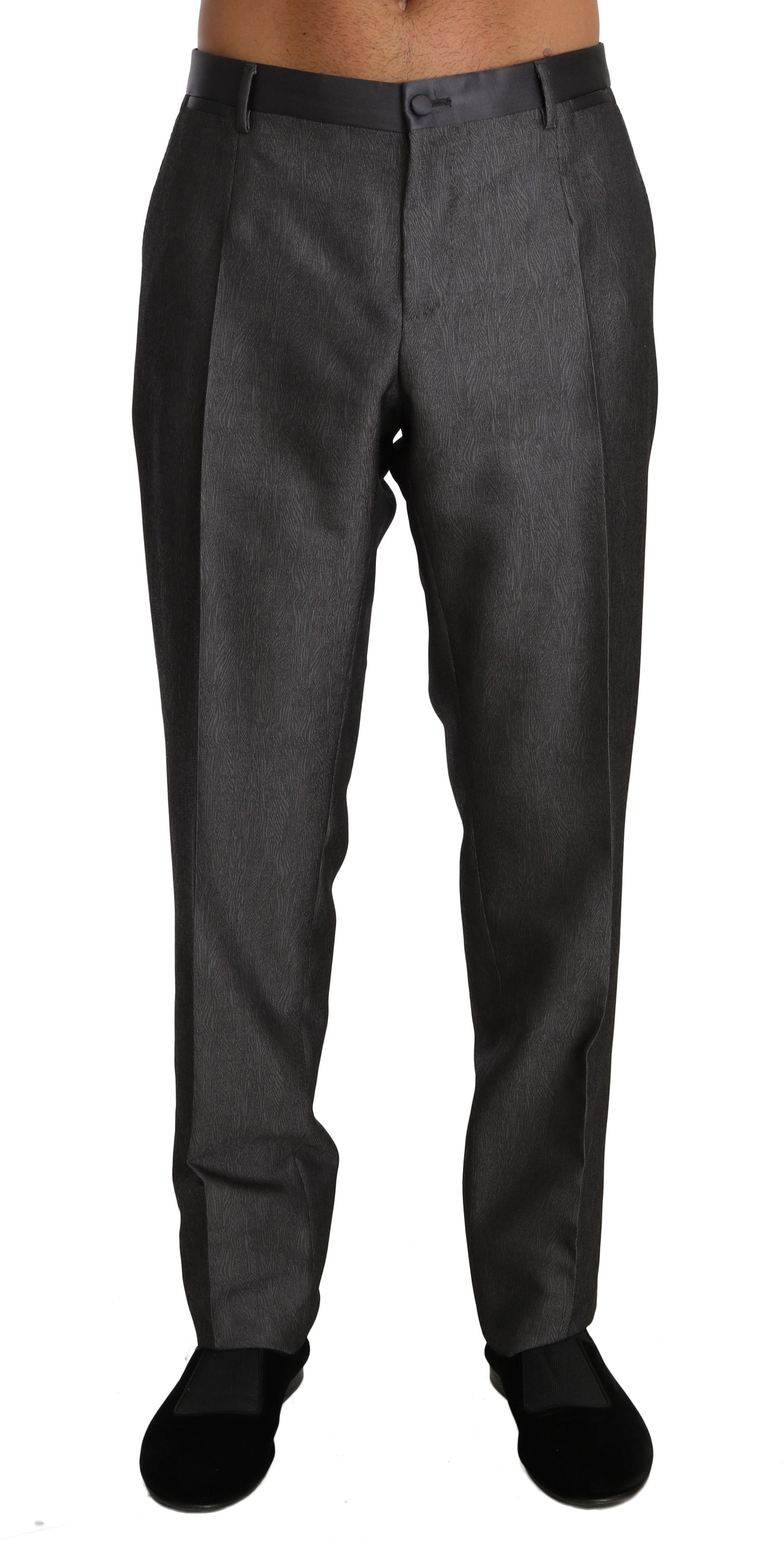 Dolce &amp; Gabbana Grey Wool Silk Patterned Formal Trousers