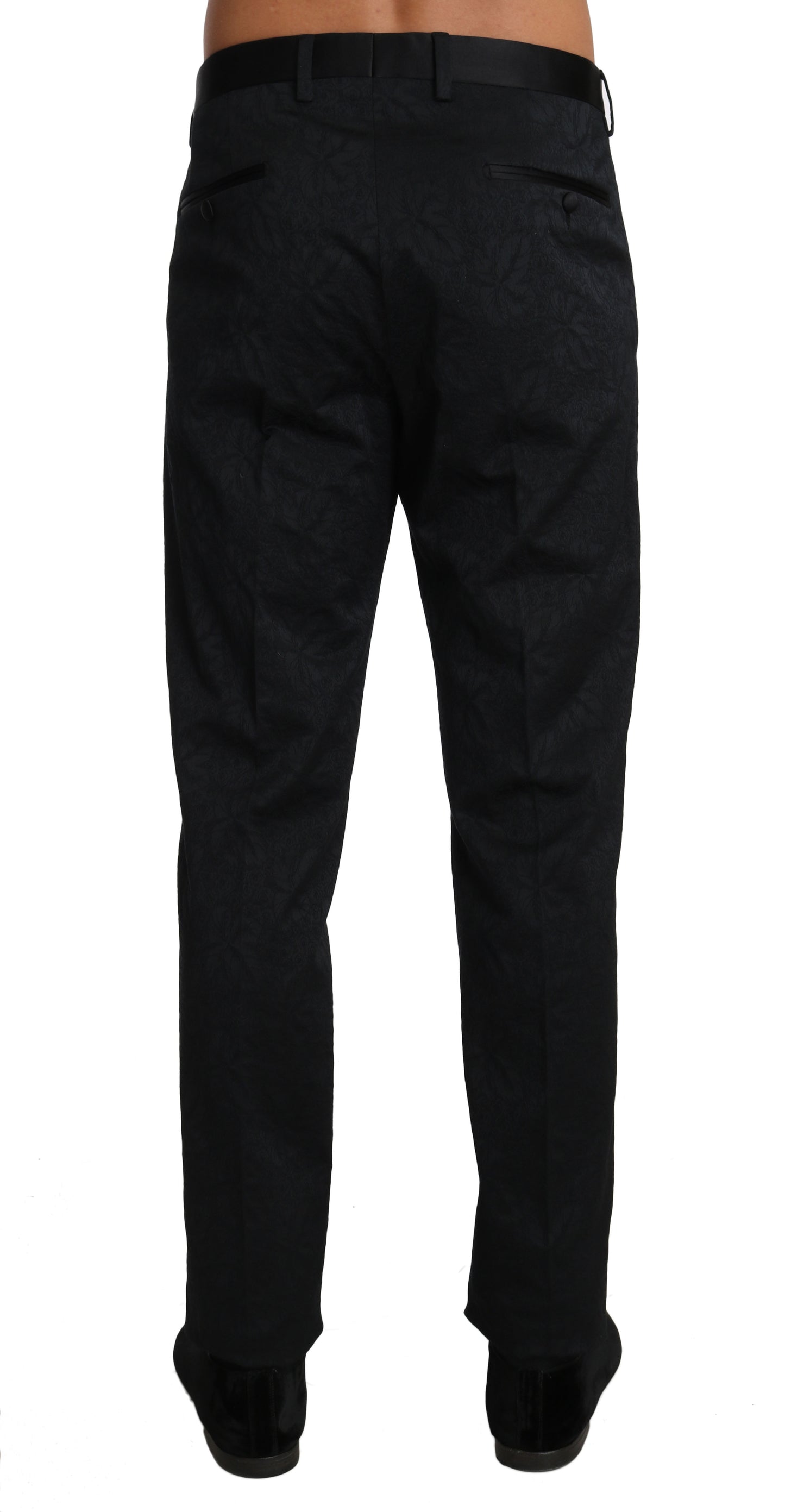 Dolce &amp; Gabbana Black Cotton Brocade Formal Trousers Pants