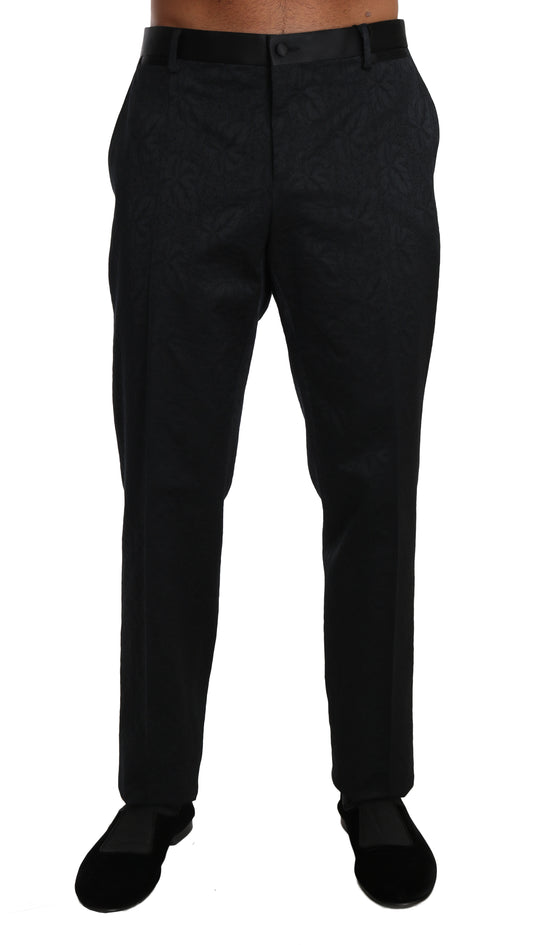 Dolce &amp; Gabbana Black Cotton Brocade Formal Trousers Pants