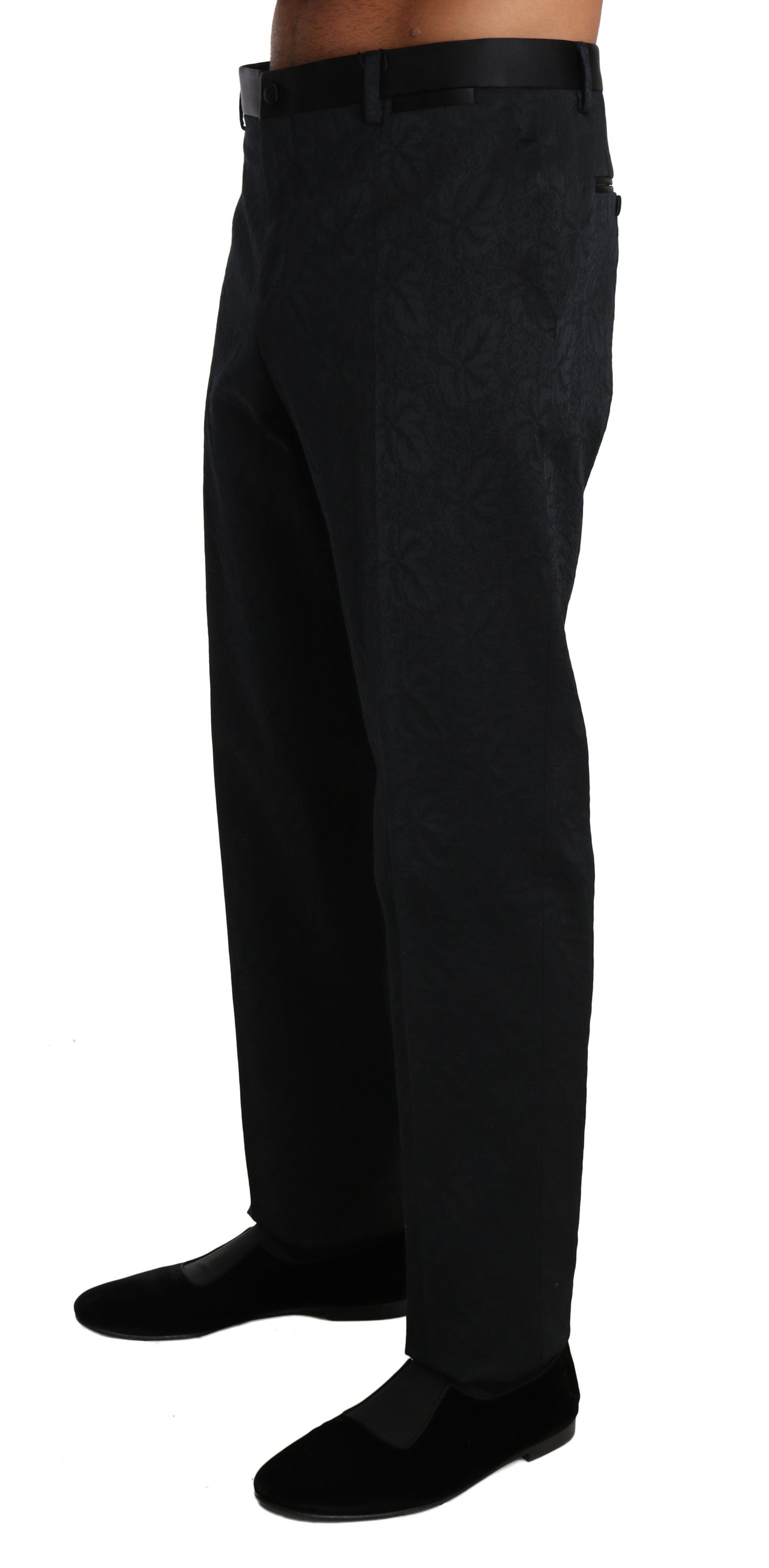 Dolce &amp; Gabbana Black Cotton Brocade Formal Trousers Pants