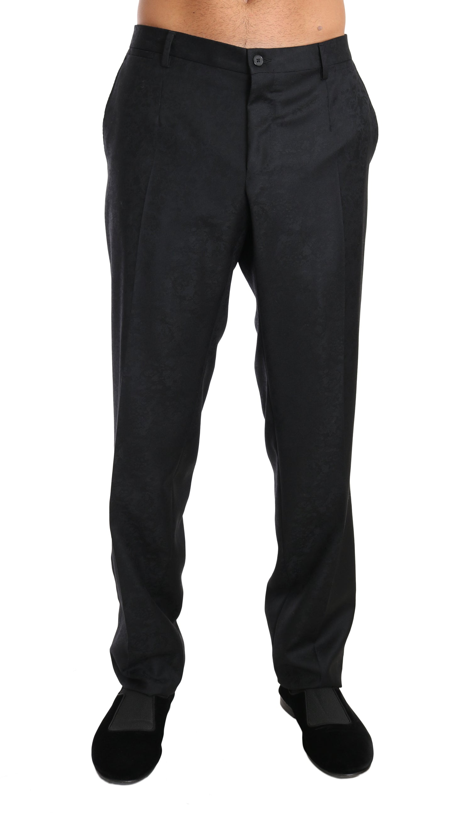 Dolce &amp; Gabbana Grey Cotton Patterned Formal Trousers