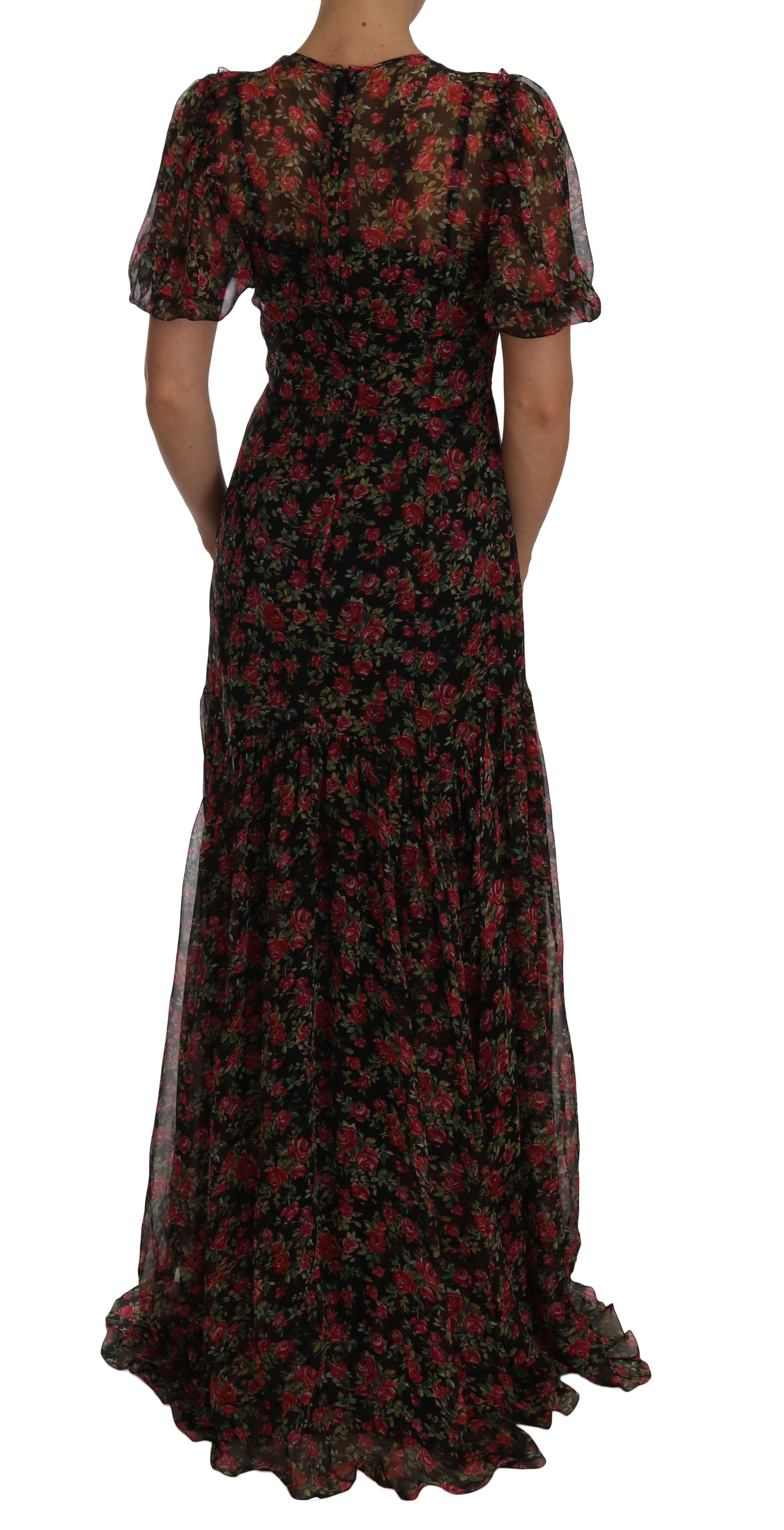 Dolce &amp; Gabbana Black Floral Roses A-Line Shift Gown