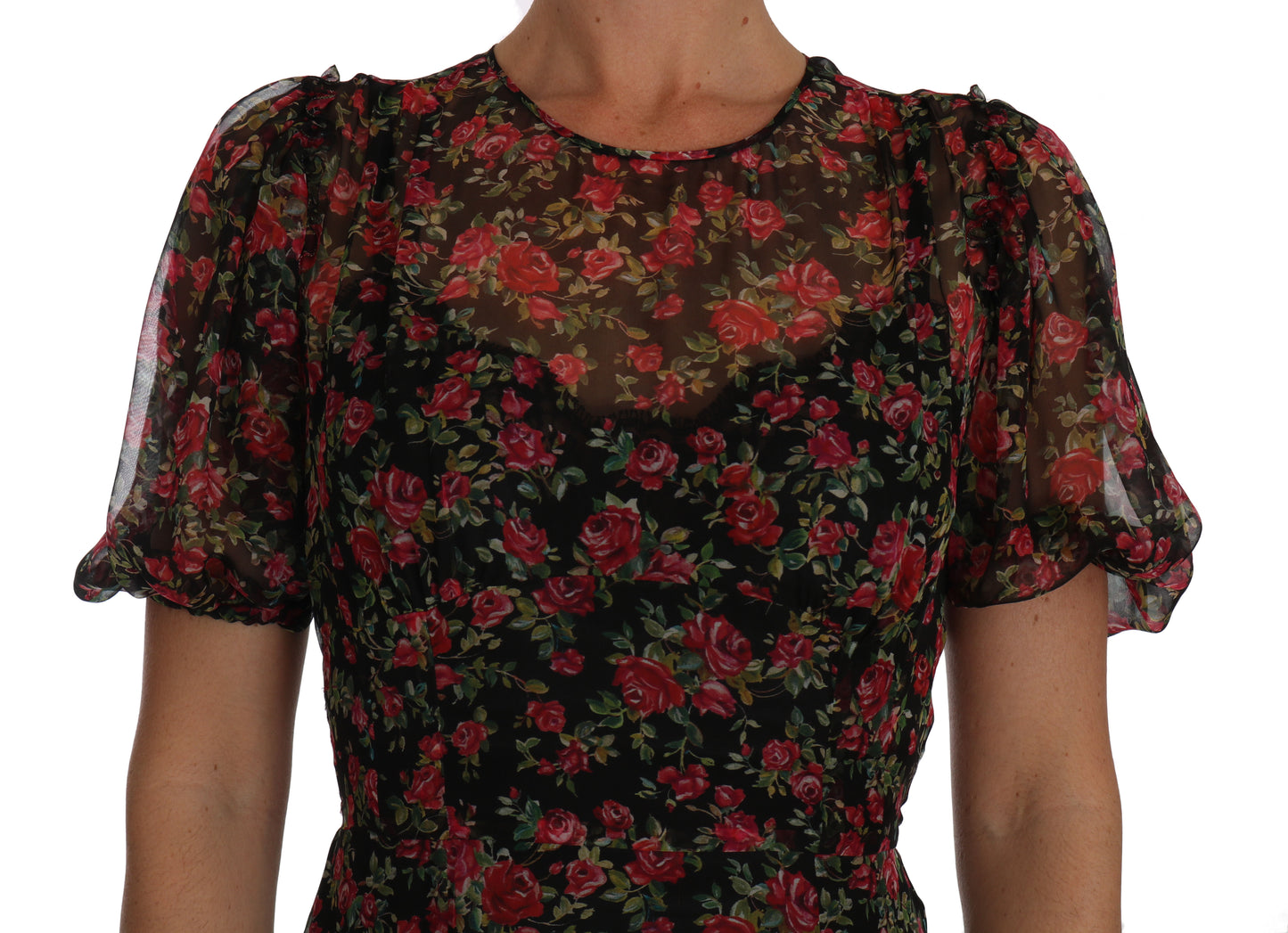 Dolce &amp; Gabbana Black Floral Roses A-Line Shift Gown