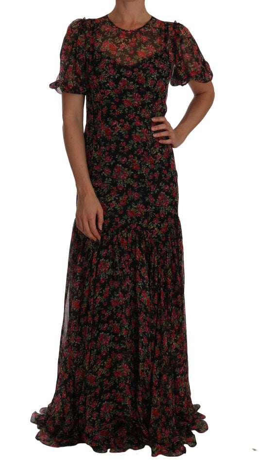 Dolce &amp; Gabbana Black Floral Roses A-Line Shift Gown