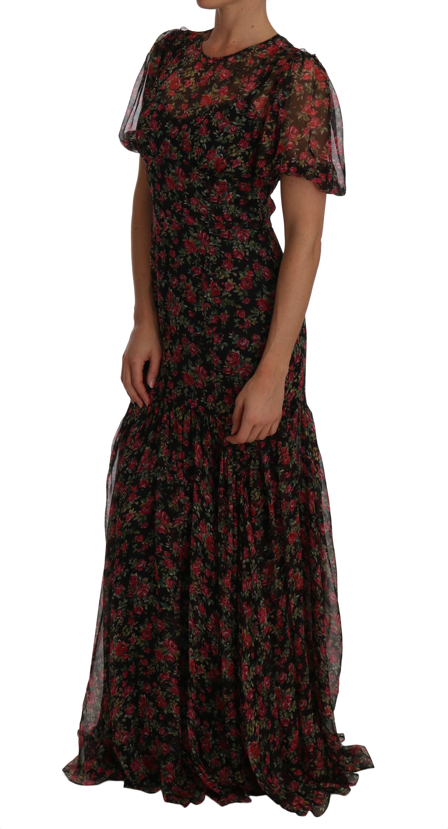 Dolce &amp; Gabbana Black Floral Roses A-Line Shift Gown