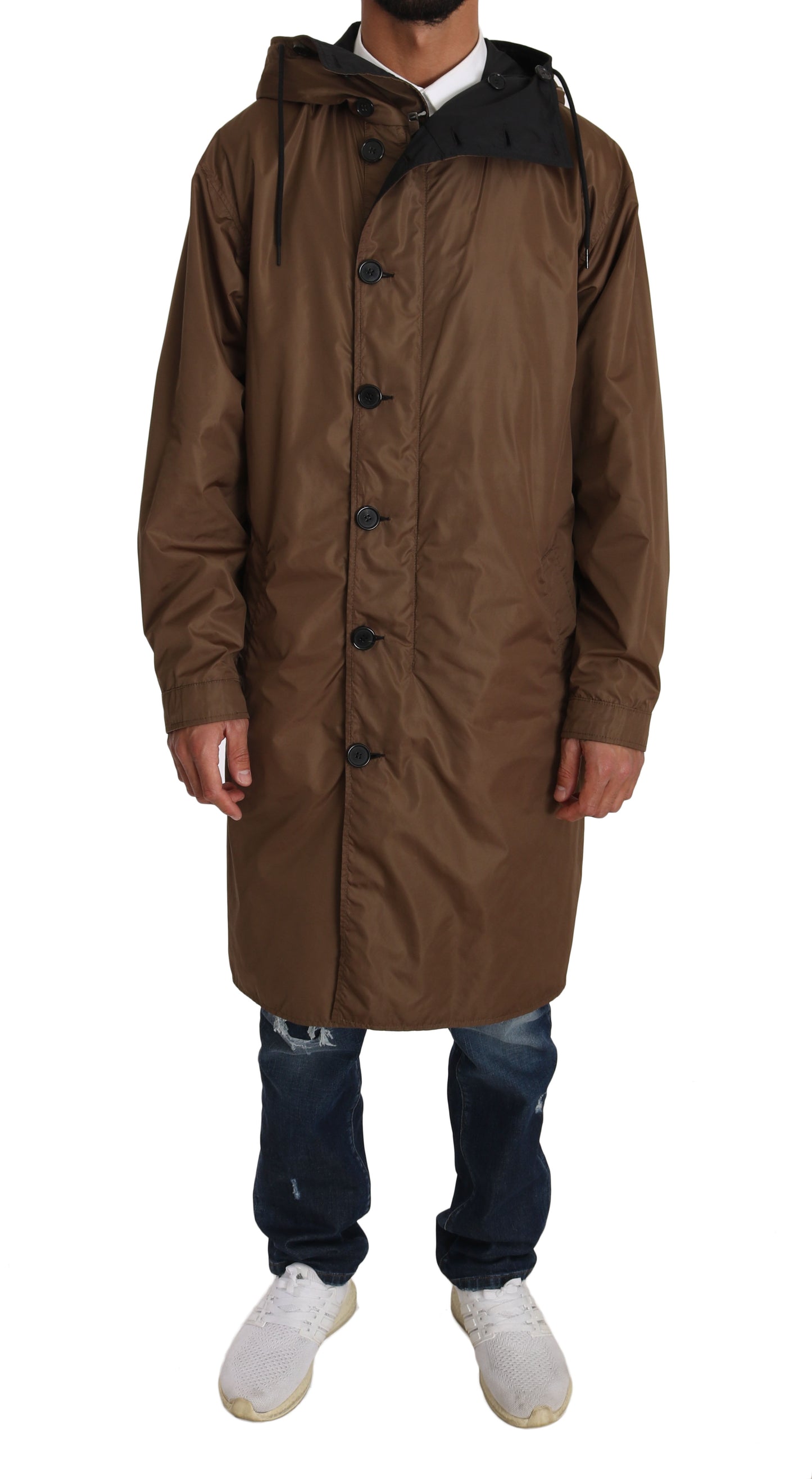 Dolce &amp; Gabbana Black Brown Hooded Reversible Raincoat