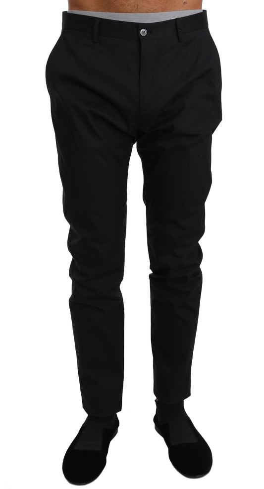 Dolce &amp; Gabbana Black Cotton Stretch Formal Trousers Pants