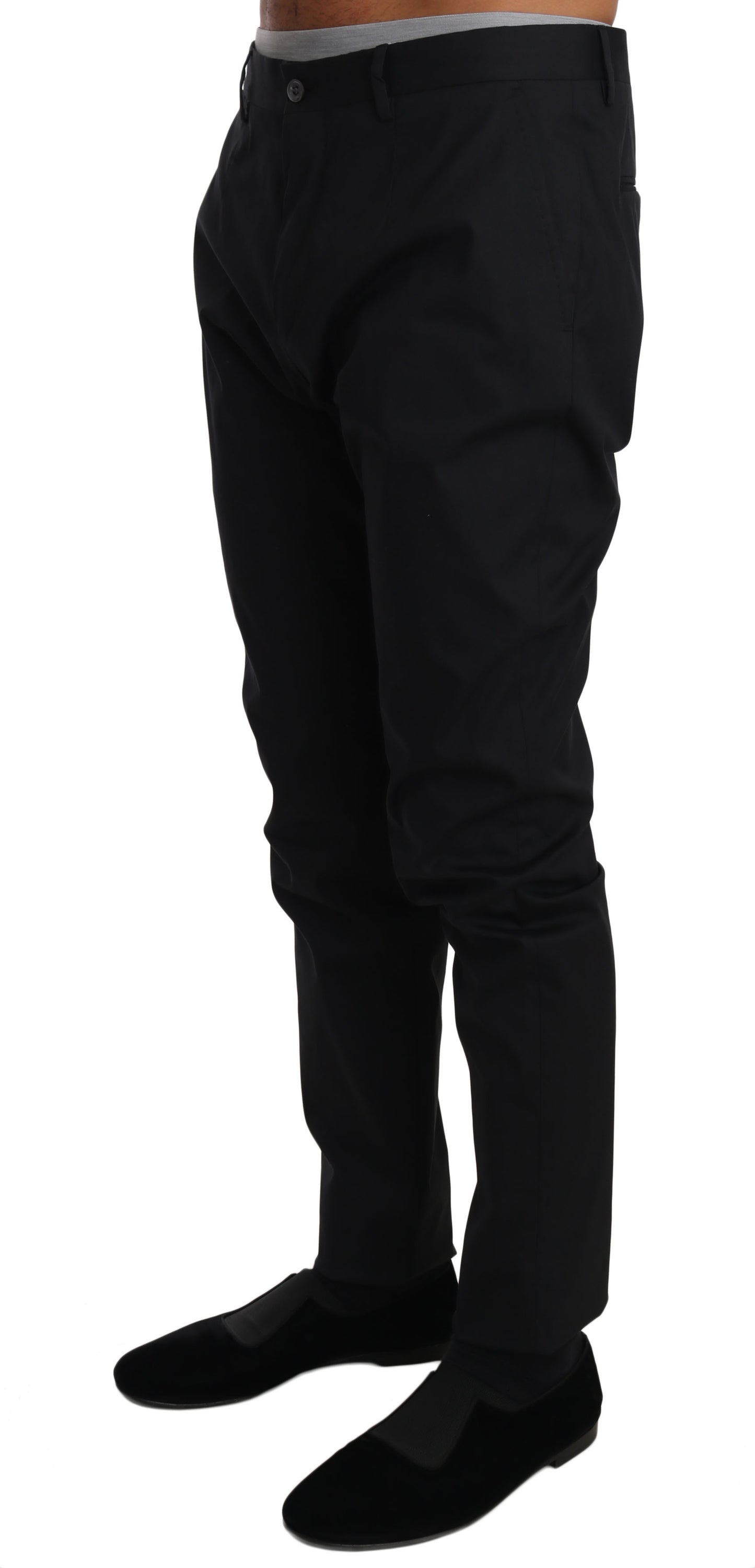 Dolce &amp; Gabbana Black Cotton Stretch Formal Trousers Pants