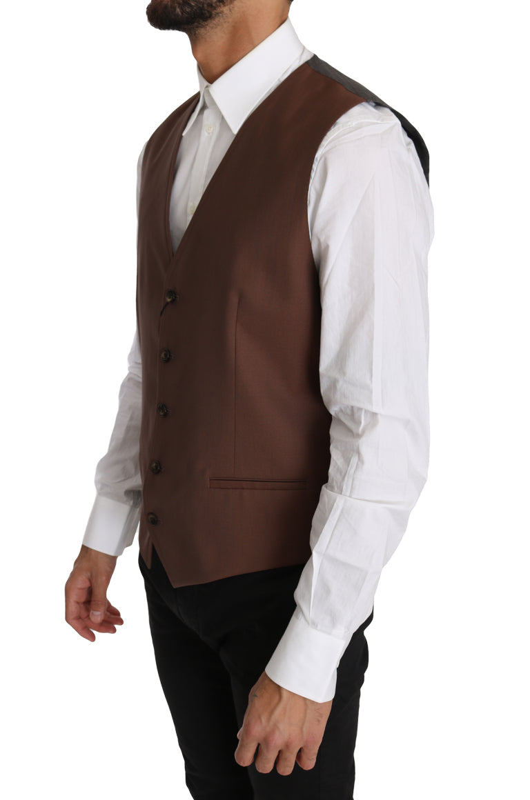 Dolce &amp; Gabbana Brown Wool Silk Waistcoat Vest