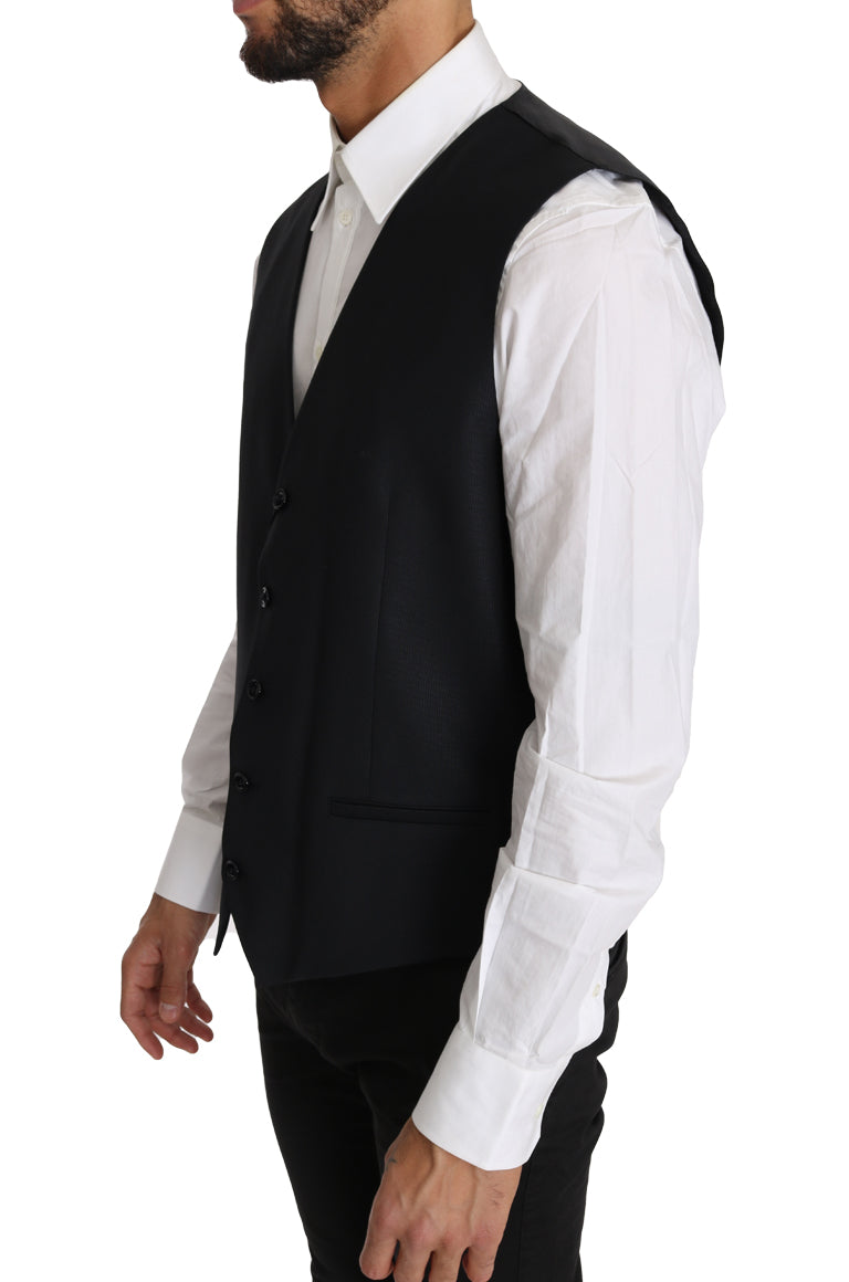 Dolce &amp; Gabbana Grey Wool Silk Waistcoat Vest