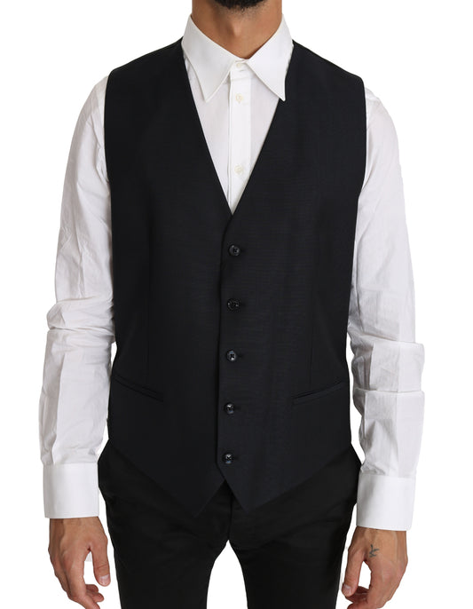 Dolce &amp; Gabbana Grey Wool Silk Waistcoat Vest