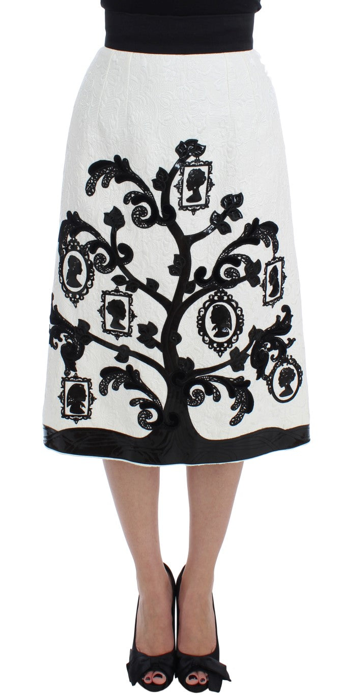 Dolce &amp; Gabbana White Floral Brocade Family Tree Skirt