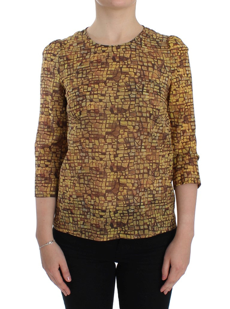 Dolce &amp; Gabbana Multicolor Mosaic Print Silk Blouse T-shirt