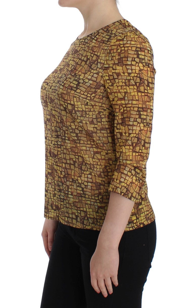 Mehrfarbiges Seidenblusen-T-Shirt mit Mosaik-Print von Dolce &amp; Gabbana