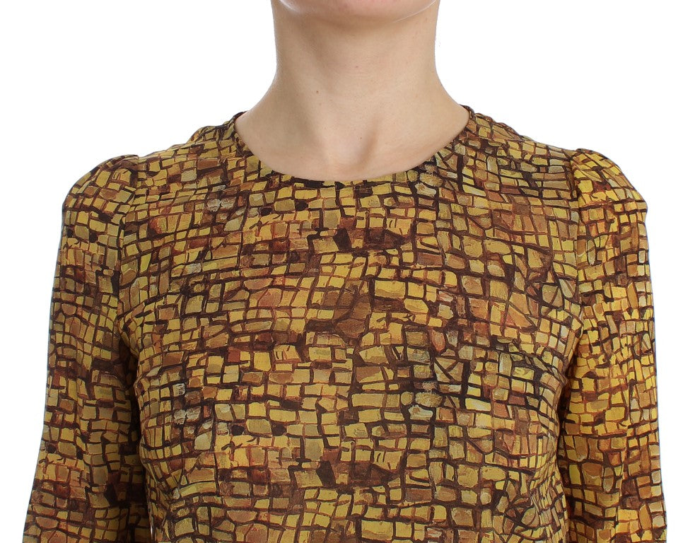 Mehrfarbiges Seidenblusen-T-Shirt mit Mosaik-Print von Dolce &amp; Gabbana